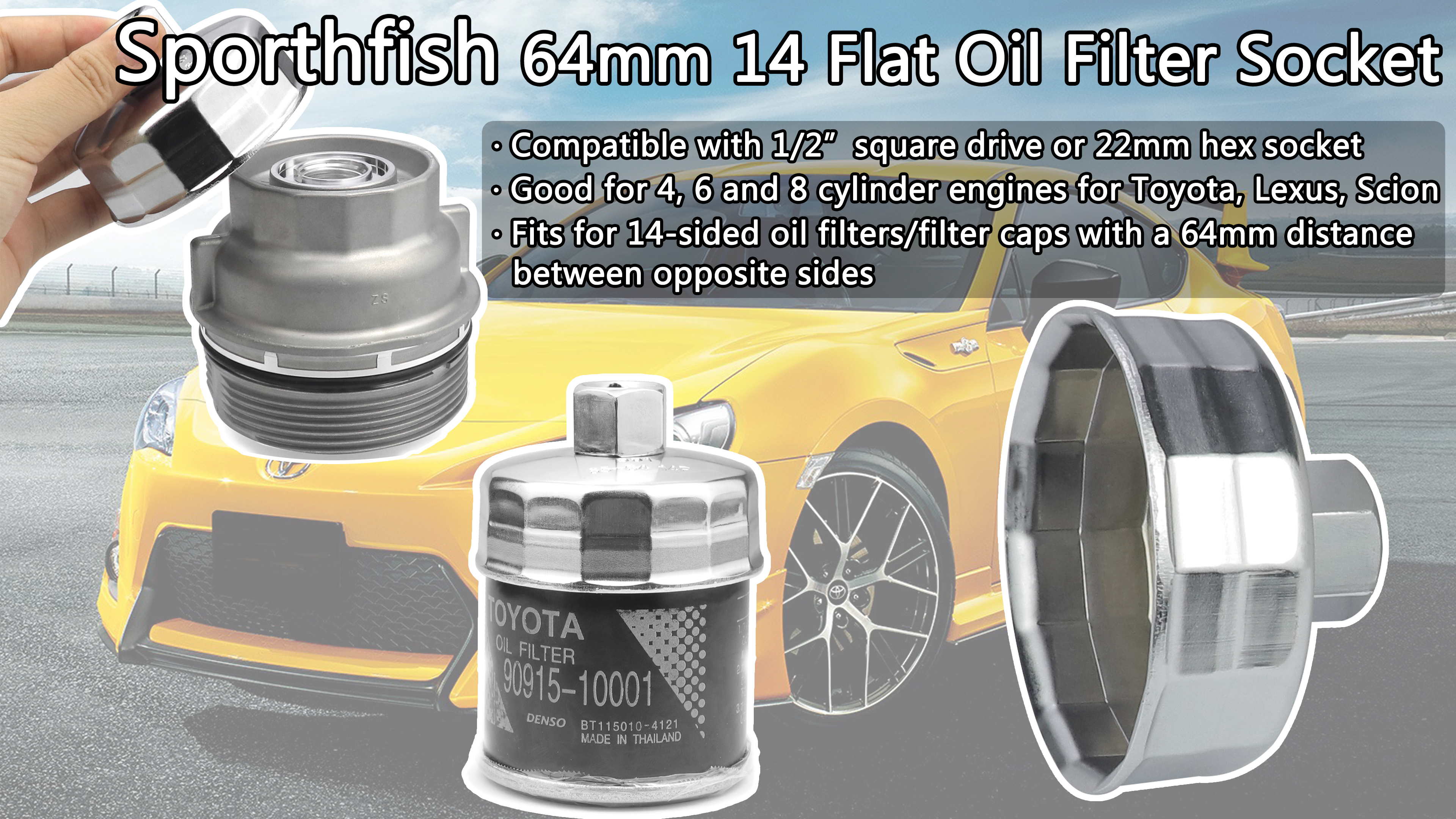 Amazon.com: Sporthfish 64mm 14 Flutes Oil Filter Socket for Lexus
